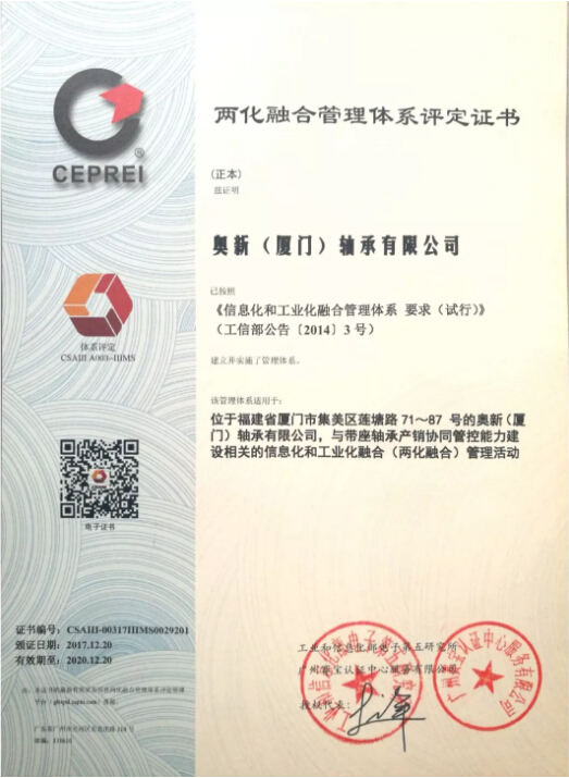 FK-jeva hčerinska korporacija Ao Xin Bearing pridobi certifikat IIIMS